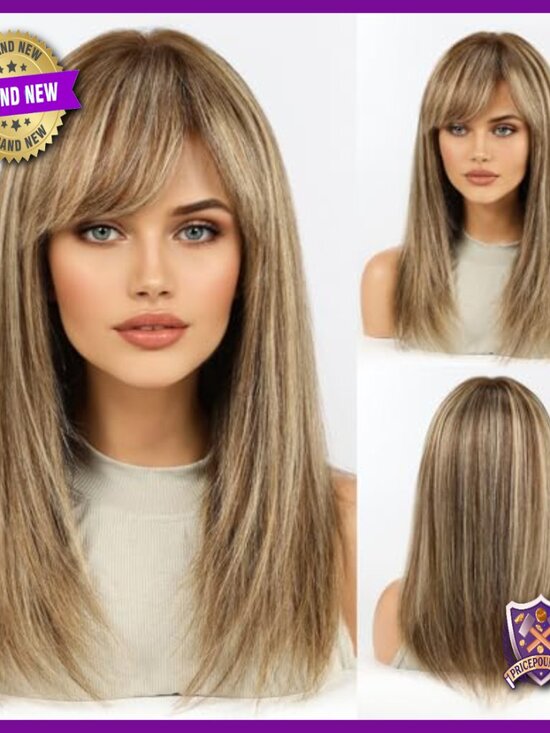 16 Inch Straight Human Hair Wig with Bangs, Lightweight Daily Wear
